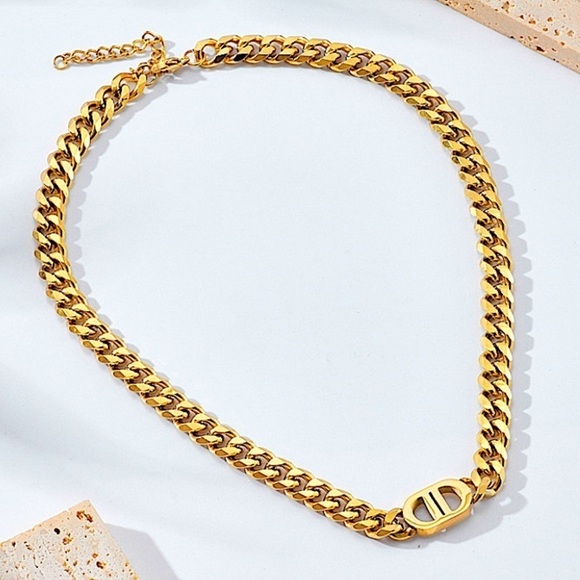 Gold Double D Stainless Steel Gold Plated Cuban Chain Link Necklace - Picture 5 of 6